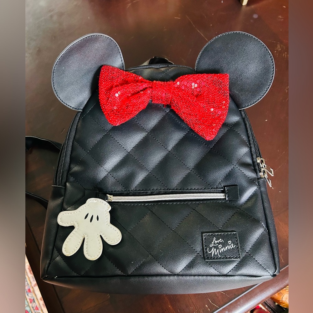 Disney Minnie Mouse Quilted Black and Red Backpack